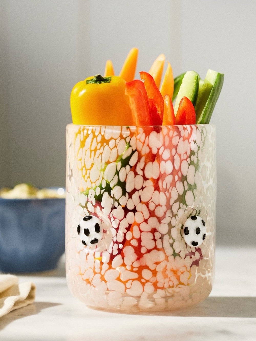 White Speckled Glass with Soccer balls. Mouth blown. - Picture 3 of 6